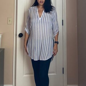 Entro Blue and White Striped Long Sleeve Tunic